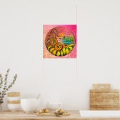 MÄDCHEN DER SONNENBLUMEN Gelb-Rosa-Glitzern Poster (Küche)