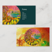 MÄDCHEN DER SONNENBLUMEN, gelb, rosa grün Visitenkarte (Vorne/Hinten)