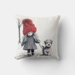 Mädchen, die 3D-Strick-Hut mit Hund tragen Kissen