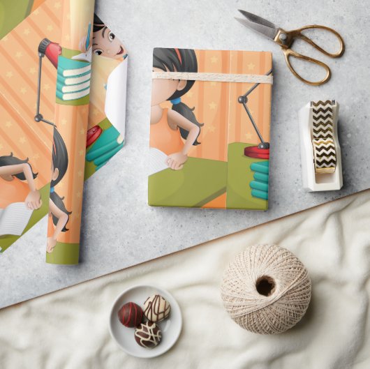 Mädchen, die an einem Schreibtisch arbeiten Geschenkpapier (Kunsthandwerk)