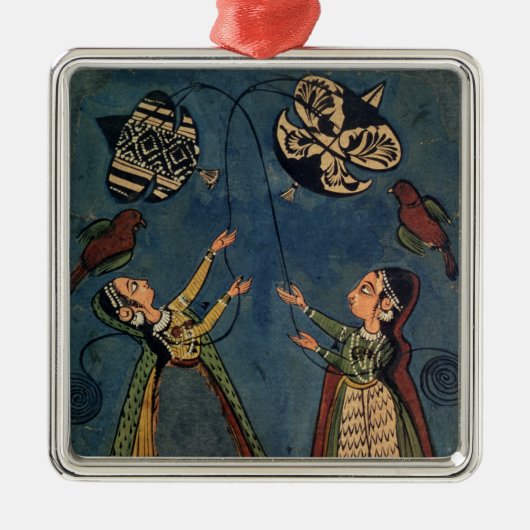 Mädchen, die Drachen, Kulu Volksmalerei, Himachal Silbernes Ornament (Vorne)