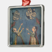 Mädchen, die Drachen, Kulu Volksmalerei, Himachal Silbernes Ornament (Links)