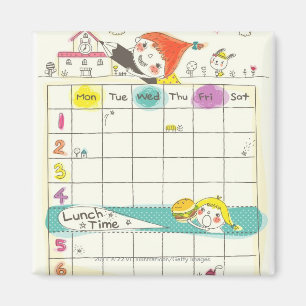 Mädchen, die durch Schule und Zeitplan spielen Magnet