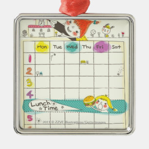 Mädchen, die durch Schule und Zeitplan spielen Silbernes Ornament