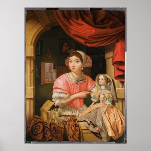 Mädchen, die eine Puppe im Innern halten Poster (Vorne)