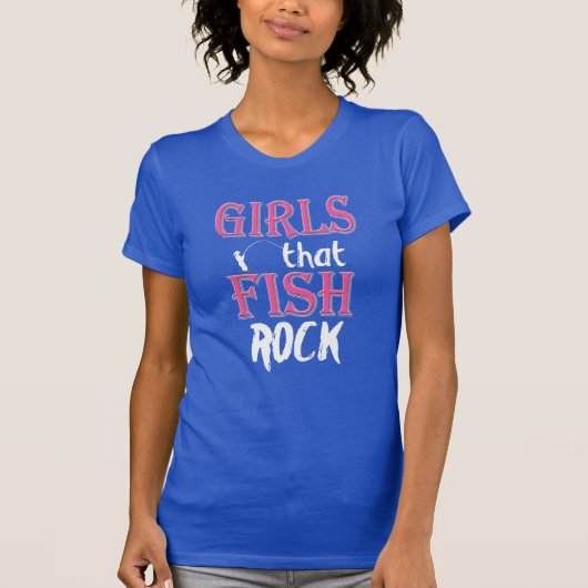 MÄDCHEN, die FELSEN Mädchen-Fischen-Angler im Rosa T-Shirt (Vorderseite)