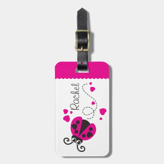 Mädchen, die Herz-Ladybug pink genannt Gepäckanhän Gepäckanhänger (Vorderseite vertikal)