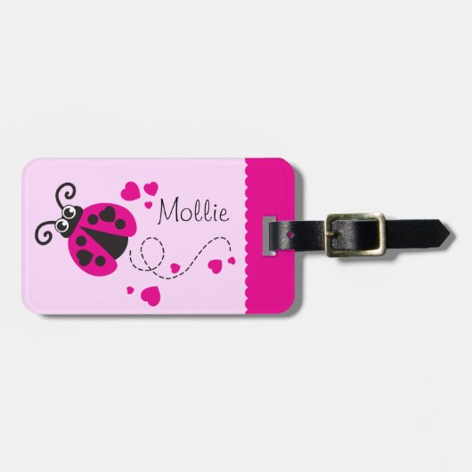 Mädchen, die Herz-Ladybug pink genannt Gepäckanhän Gepäckanhänger (Vorderseite horizontal)