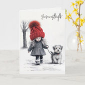 Mädchen, die ihren Hund spazieren gehen Karte (Gelbe Blume)