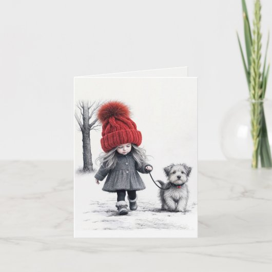 Mädchen, die ihren Hund spazieren gehen Karte (Vorderseite)