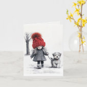 Mädchen, die ihren Hund spazieren gehen Karte (Gelbe Blume)