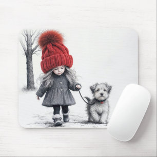 Mädchen, die ihren Hund spazieren gehen Mousepad