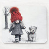 Mädchen, die ihren Hund spazieren gehen Mousepad (Vorne)