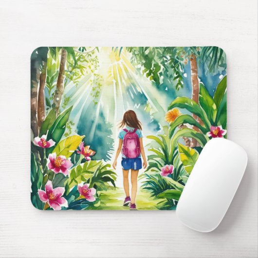 Mädchen, die im Dschungelmousepad spazieren Mousepad (Mit Mouse)