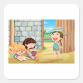 Mädchen, die in einem Aufkleber auf dem Barnplatz (Vorderseite)