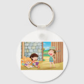 Mädchen, die in einem Schlüsselanhänger im Stall l (Vorderseite)