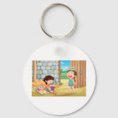 Mädchen, die in einem Schlüsselanhänger im Stall l (Rückseite)