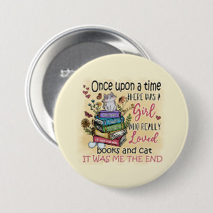 Mädchen, die Lieben Bücher und Katzen Button