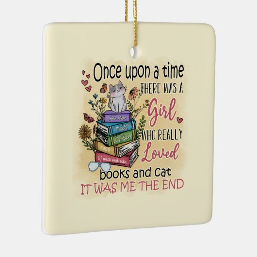 Mädchen, die Lieben Bücher und Katzen Keramikornament (Rechts)