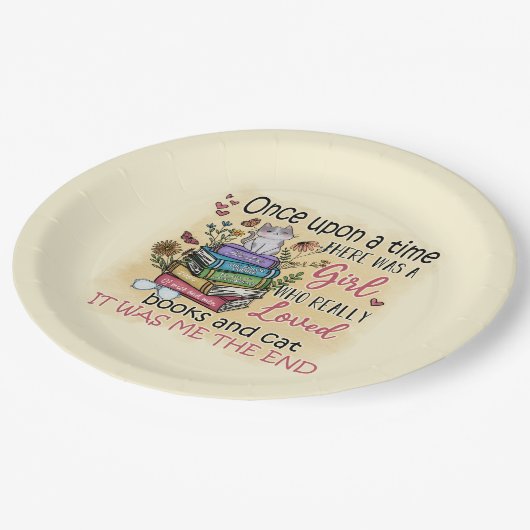 Mädchen, die Lieben Bücher und Katzen Pappteller (Schrägansicht)