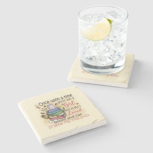 Mädchen, die Lieben Bücher und Katzen Steinuntersetzer (Seitenansicht)