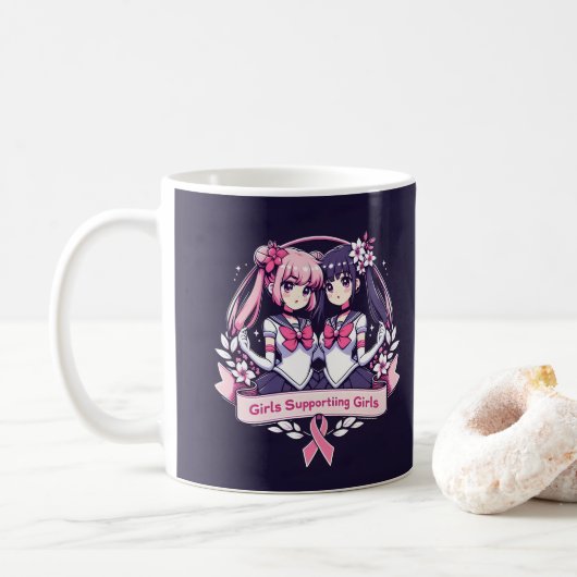 Mädchen, die Mädchen unterstützen Kaffeetasse (Mit Donut)
