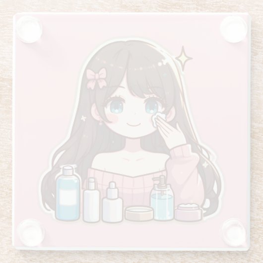 Mädchen, die niedliche Animation anwenden Glasuntersetzer (Rückseite)