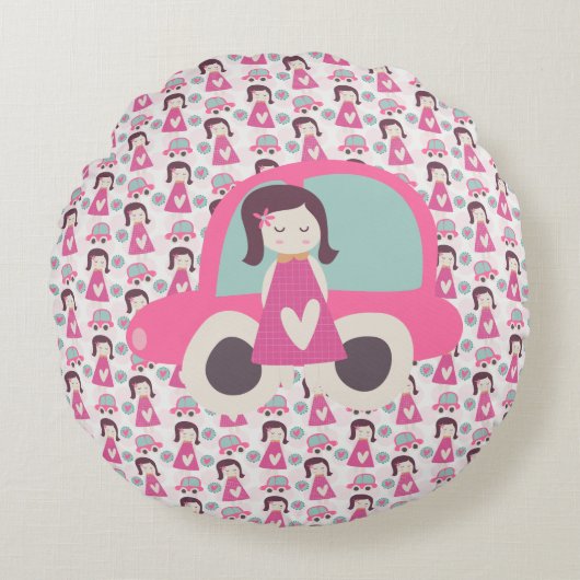 Mädchen, die Orte haben Rundes Kissen (Vorderseite)