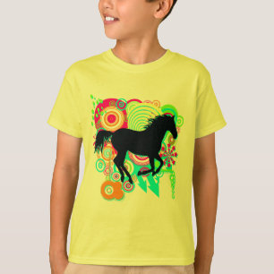 Mädchen, die PferdeSilhouette galoppieren T-Shirt