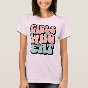 Mädchen, die retro-grooviges Foodie-Gym-Fitness-Es T-Shirt