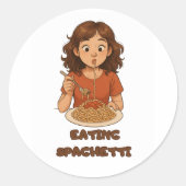 Mädchen, die Spaghetti essen Runder Aufkleber (Vorderseite)