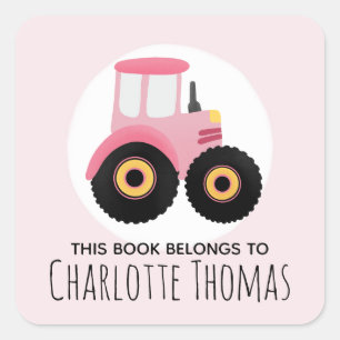 Mädchen Dieses Buch gehört zu rosa Tractor Kids Bu Quadratischer Aufkleber