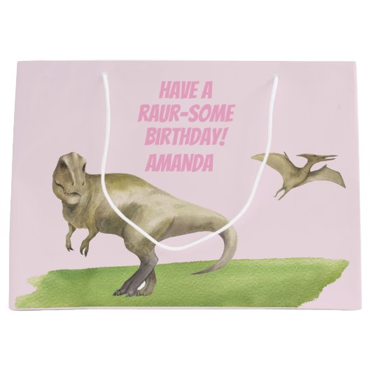 Mädchen Dinosaurier Geburtstag Große Geschenktüte (Vorderseite)