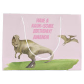 Mädchen Dinosaurier Geburtstag Große Geschenktüte (Rückseite)