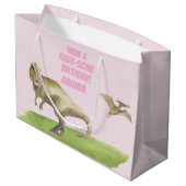 Mädchen Dinosaurier Geburtstag Große Geschenktüte (Rückseite Schrägansicht)