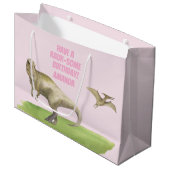 Mädchen Dinosaurier Geburtstag Große Geschenktüte (Vorderseite Schrägansicht)