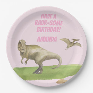 Mädchen Dinosaurier Geburtstag Pappteller