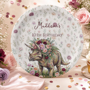 Mädchen-Dinosaurier-Geburtstag Pappteller
