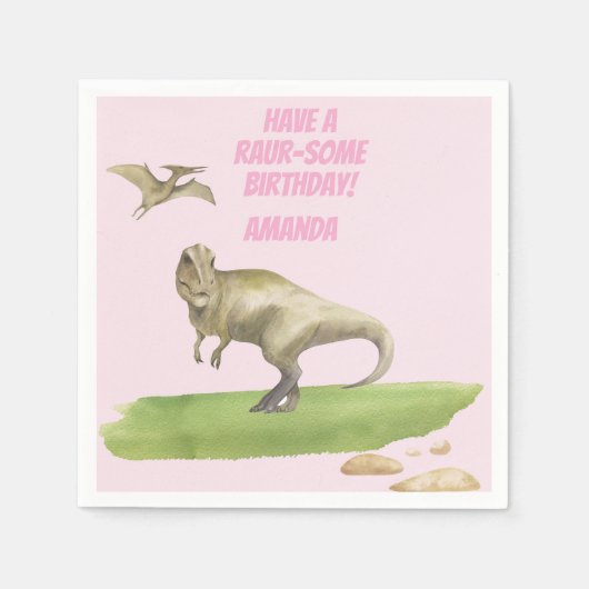 Mädchen Dinosaurier Geburtstag Serviette (Vorderseite)