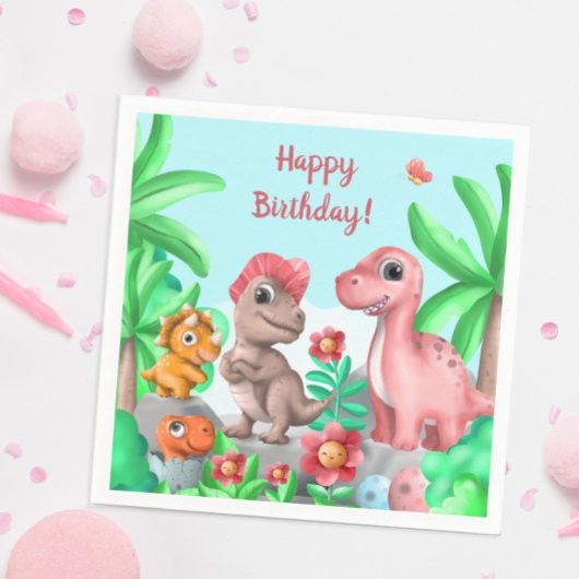 Mädchen-Dinosaurier-Geburtstag Serviette