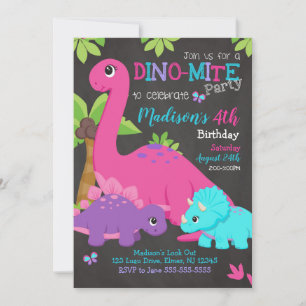Mädchen-Dinosaurier-Geburtstags-Einladung / Dino-P Einladung