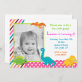 Mädchen-Dinosaurier-Geburtstags-Einladung für Einladung (Vorne/Hinten)