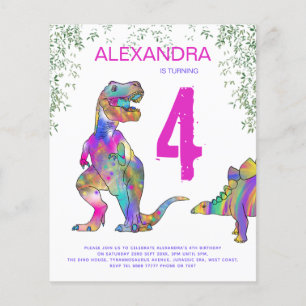 Mädchen Dinosaurier Geburtstagsfeier Budget Einlad Flyer