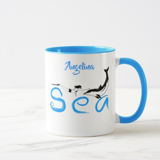 Mädchen, Dolphin, Meer lustig, elegant anpassbar Tasse (Rechts)