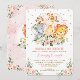 Mädchen-Dschungel-Babyparty erröten das rosa Einladung