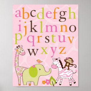 Mädchen Dschungel Tier Alphabet Kinderzimmer Wandk Poster