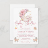 Mädchen Dusche Aquarell Blumenmoor Rosa Einladung (Vorne/Hinten)