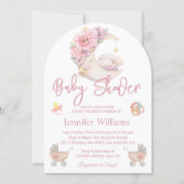 Mädchen Dusche Aquarell Blumenmoor Rosa Einladung (Vorderseite)