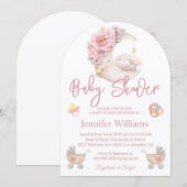 Mädchen Dusche Aquarell Blumenmoor Rosa Einladung (Vorne/Hinten)