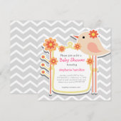 Mädchen Dusche graue Zickzack Blume Vögel Einladung (Vorne/Hinten)